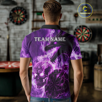 Personalized Purple Flaming Dragon And Skull Darts Shirt For Men Custom 3D Fire Darts Team Jersey TDM4959