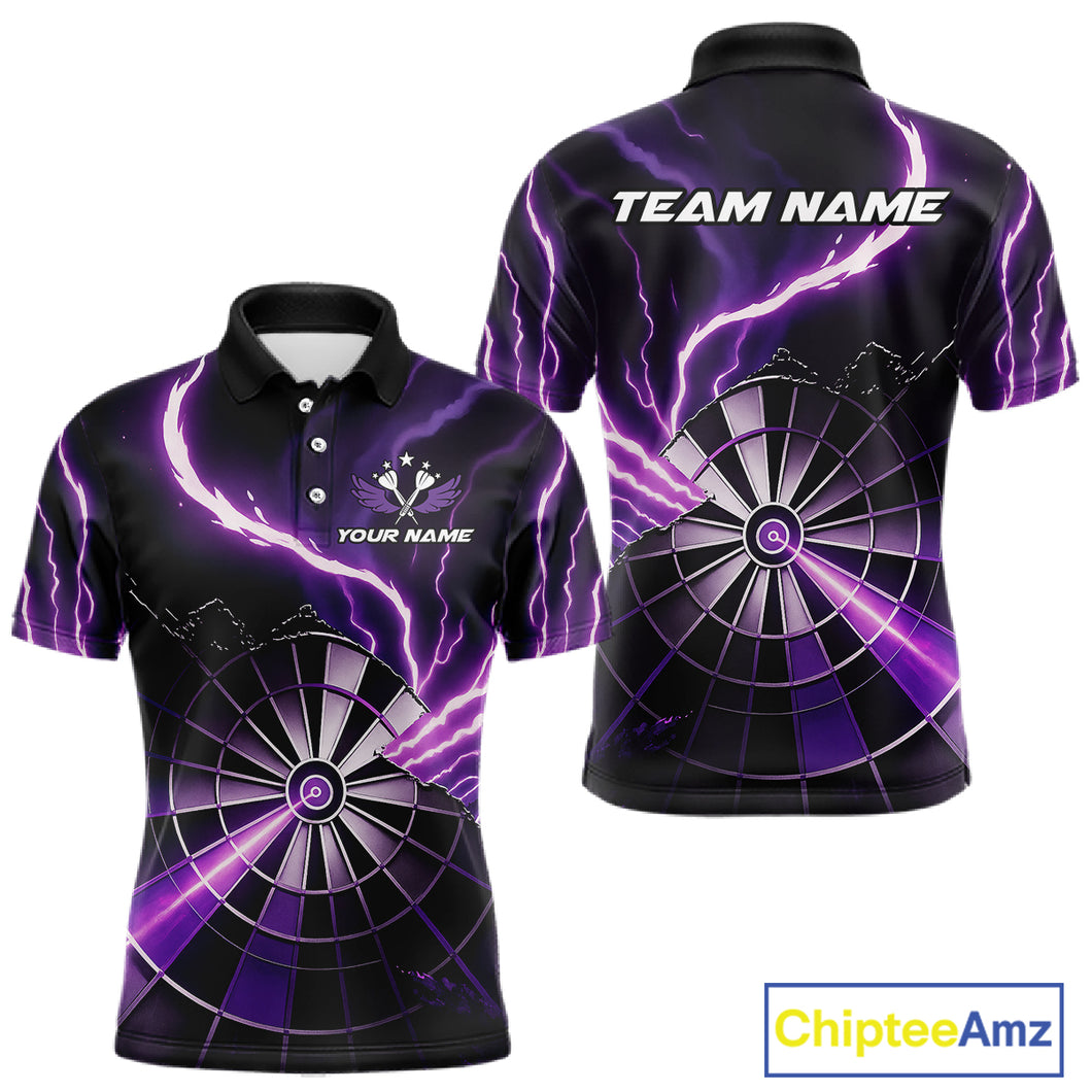 Personalized Purple Lightning Mens Dart Shirts Custom Glowing Darts Team Jersey Polo & 1/4 Zip TDM5159