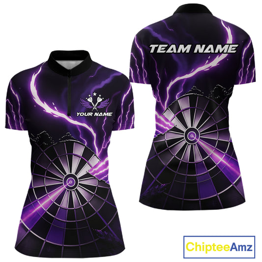 Personalized Purple Lightning Womens Dart Shirts Custom Glowing Darts Team Jersey Polo & 1/4 Zip TDM5159