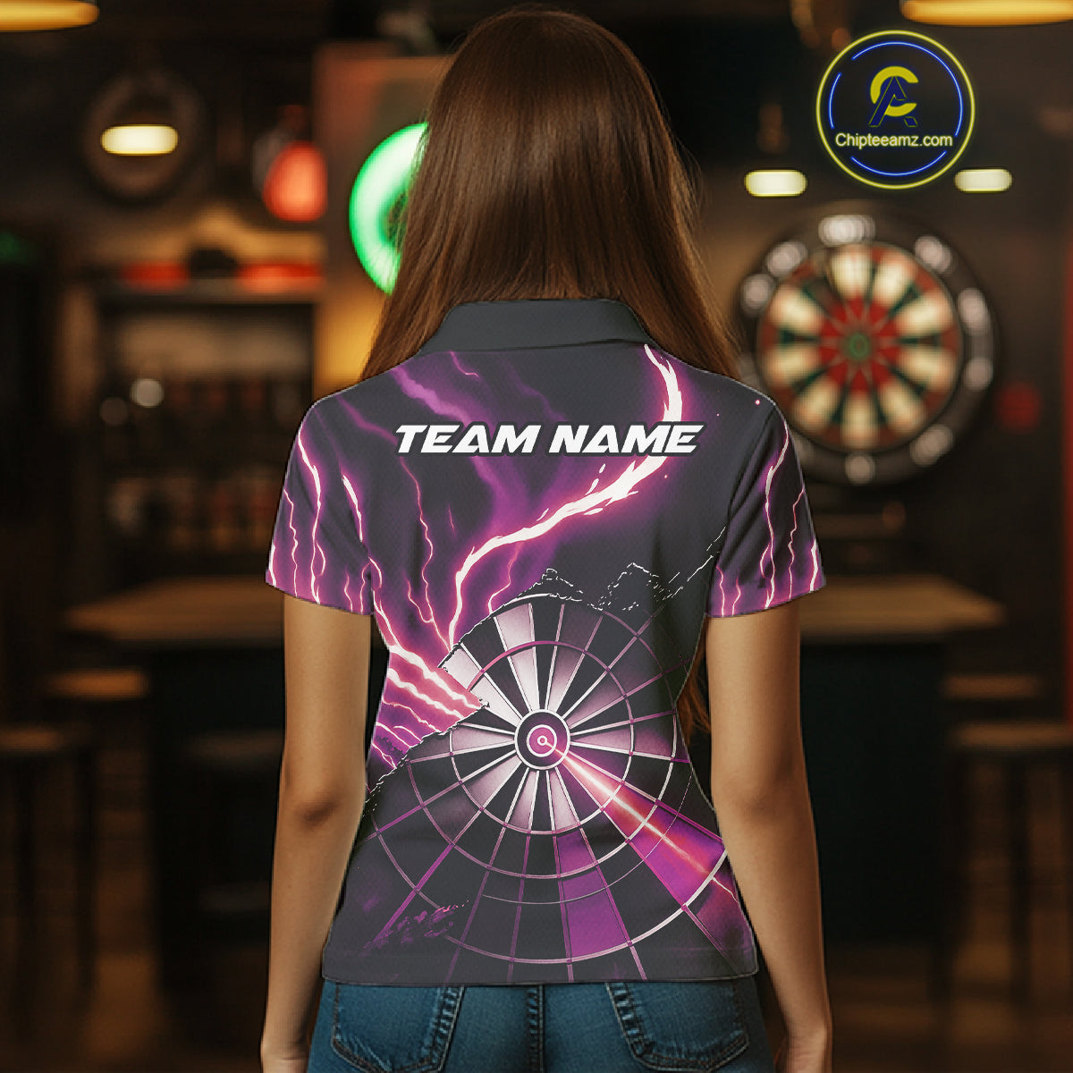 Personalized Pink Lightning Womens Dart Shirts Custom Glowing Darts Team Jersey Polo & 1/4 Zip TDM5160