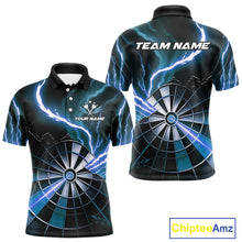 Load image into Gallery viewer, Personalized Blue Lightning Mens Dart Shirts Custom Glowing Darts Team Jersey Polo &amp; 1/4 Zip TDM5161