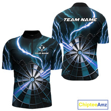 Load image into Gallery viewer, Personalized Blue Lightning Mens Dart Shirts Custom Glowing Darts Team Jersey Polo &amp; 1/4 Zip TDM5161