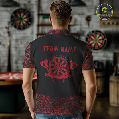 Black And Red Custom Tribal Darts Shirt For Men, Personalized Darts Jersey Team Polo & Quarter Zip TDM5391