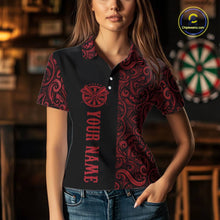 Load image into Gallery viewer, Black And Red Custom Tribal Darts Shirt For Women, Personalized Darts Jersey Team Polo &amp; Quarter Zip TDM5391