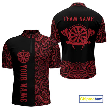 Black And Red Custom Tribal Darts Shirt For Men, Personalized Darts Jersey Team Polo & Quarter Zip TDM5391