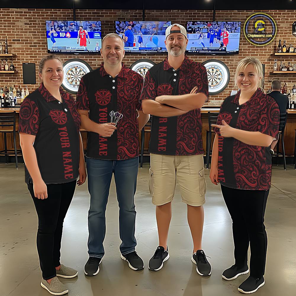 Black And Red Custom Tribal Darts Shirt For Women, Personalized Darts Jersey Team Polo & Quarter Zip TDM5391