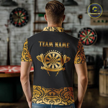 Load image into Gallery viewer, Black And Gold Custom Tribal Darts Shirt For Men, Personalized Darts Jersey Team Polo &amp; Quarter Zip TDM5392
