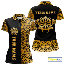 Load image into Gallery viewer, Black And Gold Custom Tribal Darts Shirt For Women, Personalized Darts Jersey Team Polo &amp; Quarter Zip TDM5392