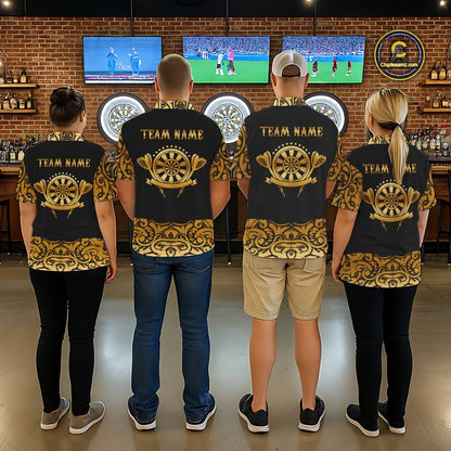 Black And Gold Custom Tribal Darts Shirt For Men, Personalized Darts Jersey Team Polo & Quarter Zip TDM5392