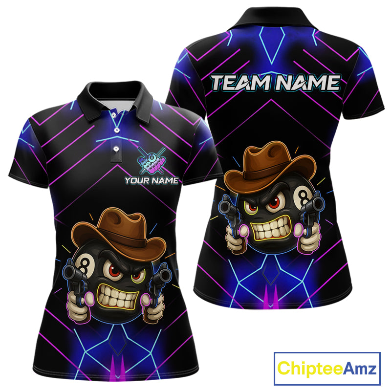 Funny Neon 8 Ball Pool Billiard Shirt For Women Custom Billiard Team Jersey Polo & 1/4 Zip TDM5405