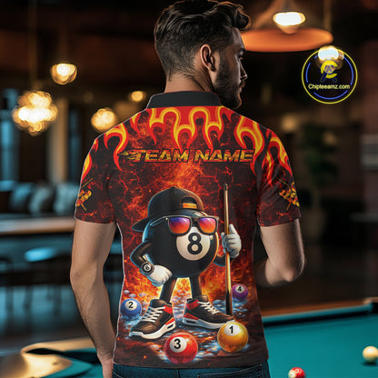 Funny 8 Ball Pool Flaming Billiard Shirt For Men Custom Billiard Team Jersey Polo & 1/4 Zip TDM5900