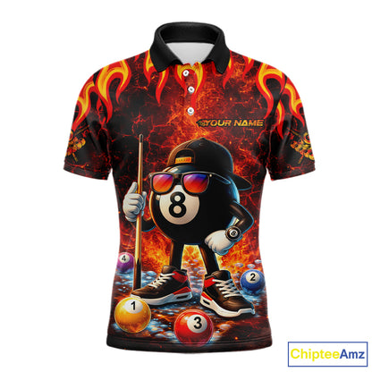 Funny 8 Ball Pool Flaming Billiard Shirt For Men Custom Billiard Team Jersey Polo & 1/4 Zip TDM5900