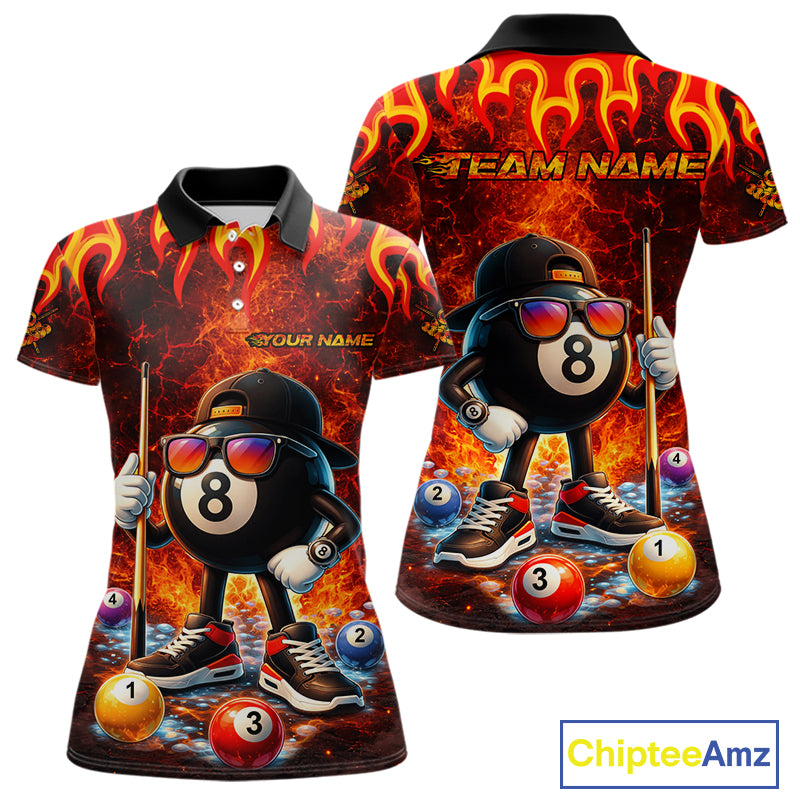 Funny 8 Ball Pool Flaming Billiard Shirt For Women Custom Billiard Team Jersey Polo & 1/4 Zip TDM5900