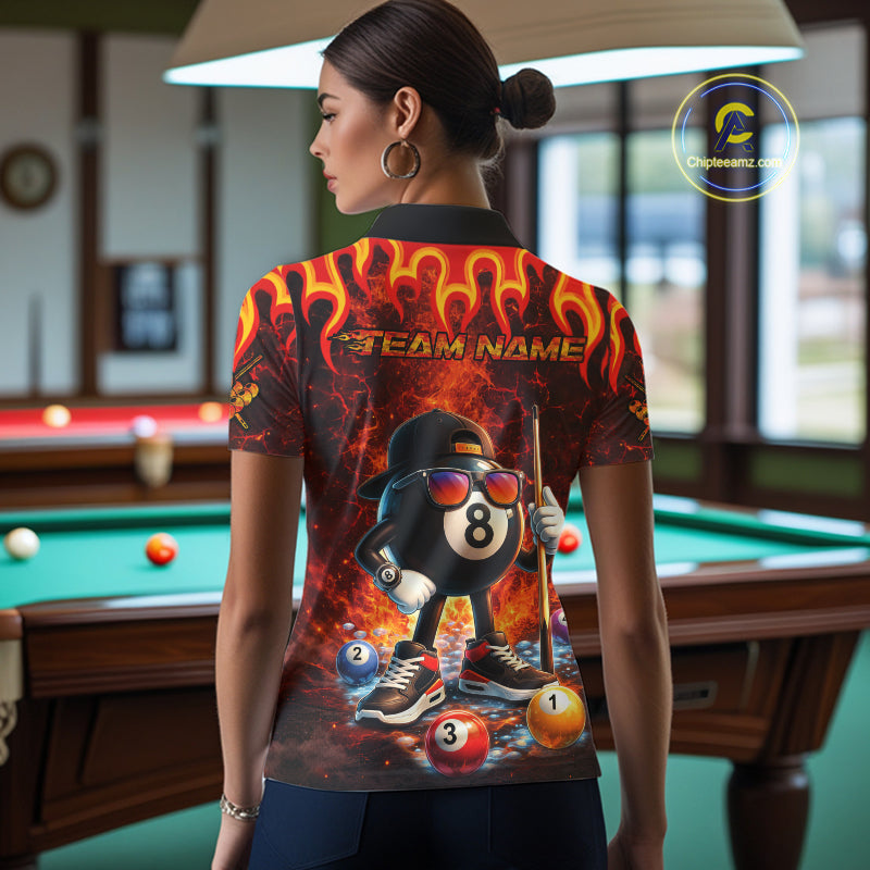 Funny 8 Ball Pool Flaming Billiard Shirt For Women Custom Billiard Team Jersey Polo & 1/4 Zip TDM5900