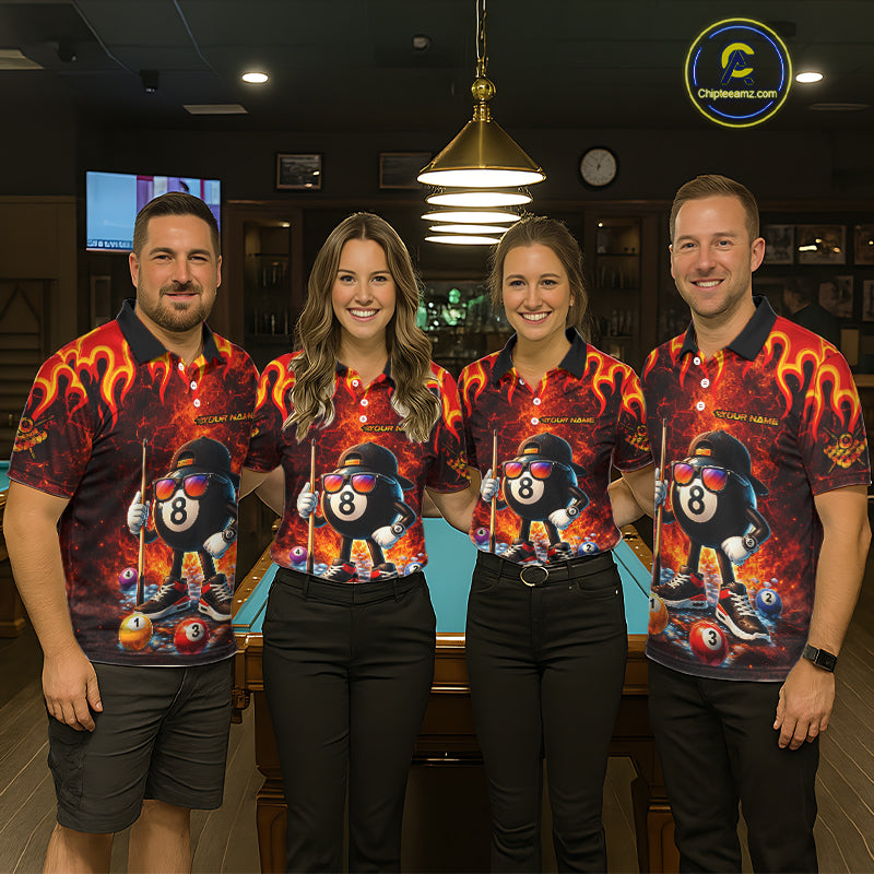 Funny 8 Ball Pool Flaming Billiard Shirt For Men Custom Billiard Team Jersey Polo & 1/4 Zip TDM5900