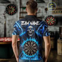 Load image into Gallery viewer, Blue Grim Reaper Thunder Lightning Mens Dart Shirts Custom Flame Dart Jerseys Team Polo &amp; 1/4 Zip TDM5174