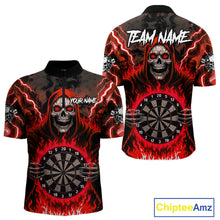 Load image into Gallery viewer, Red Grim Reaper Thunder Lightning Mens Dart Shirts Custom Flame Dart Jerseys Team Polo &amp; 1/4 Zip TDM5175