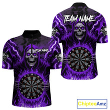 Load image into Gallery viewer, Purple Grim Reaper Thunder Lightning Men Dart Shirts Custom Flame Dart Jerseys Team Polo &amp; 1/4 Zip TDM5176