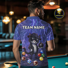 Load image into Gallery viewer, Purple Funny Cat Lightning Billiard Shirt For Men Custom 8 Ball Pool Team Jersey Polo &amp; 1/4 Zip TDM5912