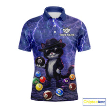 Load image into Gallery viewer, Purple Funny Cat Lightning Billiard Shirt For Men Custom 8 Ball Pool Team Jersey Polo &amp; 1/4 Zip TDM5912