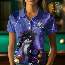Load image into Gallery viewer, Purple Funny Cat Lightning Billiard Shirt For Women Custom 8 Ball Pool Team Jersey Polo &amp; 1/4 Zip TDM5912