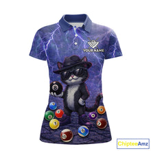 Load image into Gallery viewer, Purple Funny Cat Lightning Billiard Shirt For Women Custom 8 Ball Pool Team Jersey Polo &amp; 1/4 Zip TDM5912