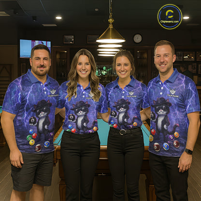 Purple Funny Cat Lightning Billiard Shirt For Men Custom 8 Ball Pool Team Jersey Polo & 1/4 Zip TDM5912