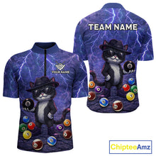 Load image into Gallery viewer, Purple Funny Cat Lightning Billiard Shirt For Men Custom 8 Ball Pool Team Jersey Polo &amp; 1/4 Zip TDM5912