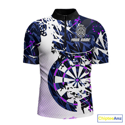 Personalized Paint Splash Darts Shirt For Men Custom Darts Jersey Team Polo & 1/4 Zip |Purple TDM6064