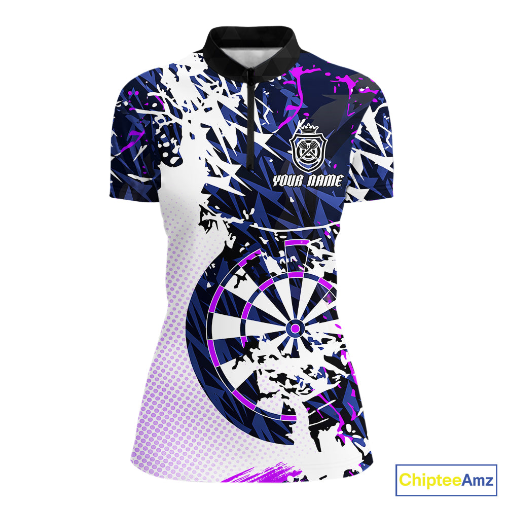Personalized Paint Splash Darts Shirt For Women Custom Darts Jersey Team Polo & 1/4 Zip |Purple TDM6064