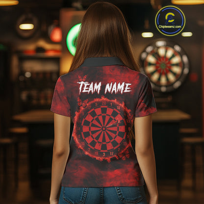 Black And Red Grunge Skull Butterflies Darts Shirt For Women Custom Darts Jersey Team Polo & 1/4 Zip TDM4992
