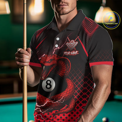 Personalized Red 8 Ball Lightning Cobra Snake Men's Billiards Shirts Custom Pool Team Jerseys TDM5197