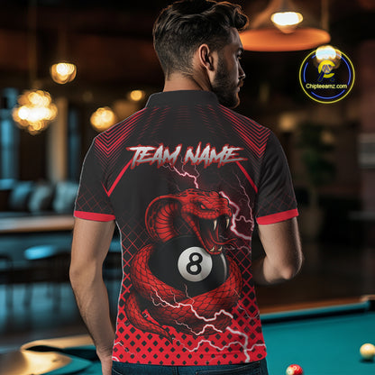 Personalized Red 8 Ball Lightning Cobra Snake Men's Billiards Shirts Custom Pool Team Jerseys TDM5197