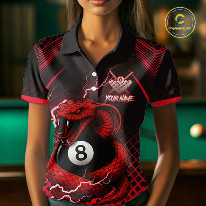 Personalized Red 8 Ball Lightning Cobra Snake Women's Billiards Shirts Custom Pool Team Jerseys TDM5197