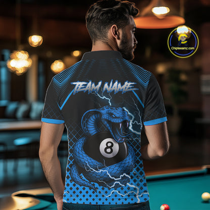 Personalized Blue 8 Ball Lightning Cobra Snake Men's Billiards Shirts Custom Pool Team Jerseys TDM5198