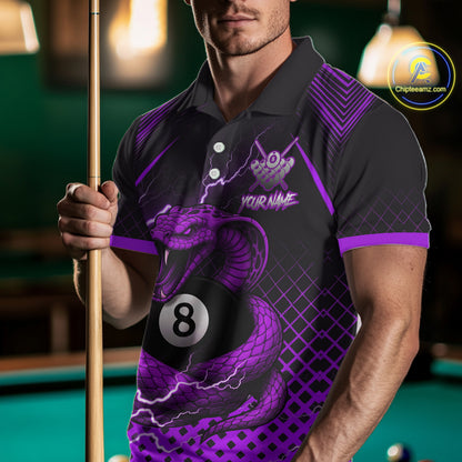 Personalized Purple 8 Ball Lightning Cobra Snake Men's Billiards Shirts Custom Pool Team Jerseys TDM5199