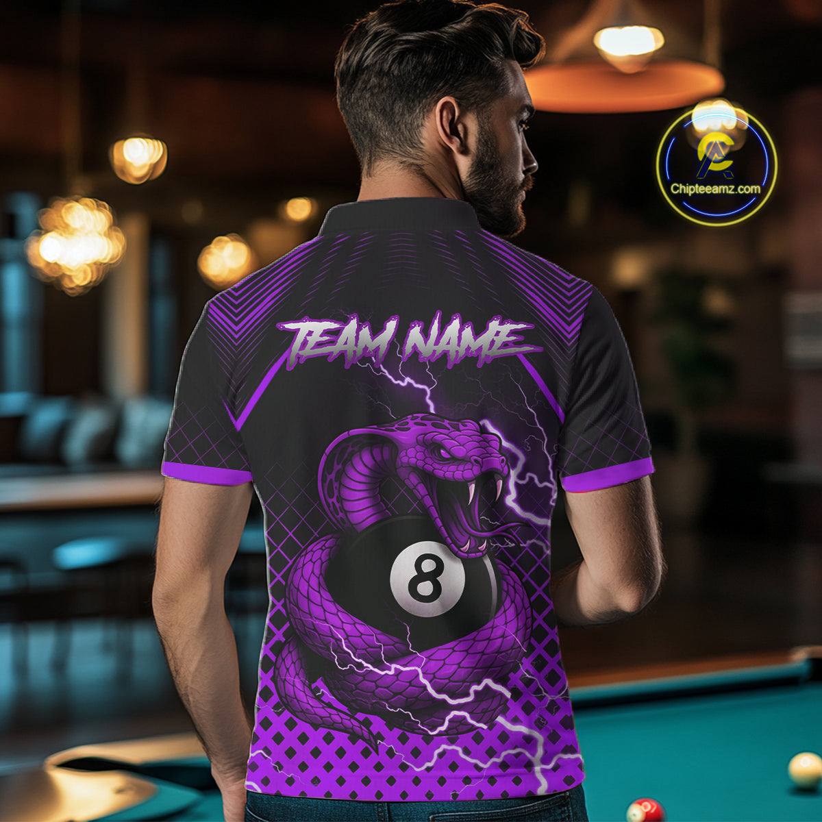 Personalized Purple 8 Ball Lightning Cobra Snake Men's Billiards Shirts Custom Pool Team Jerseys TDM5199