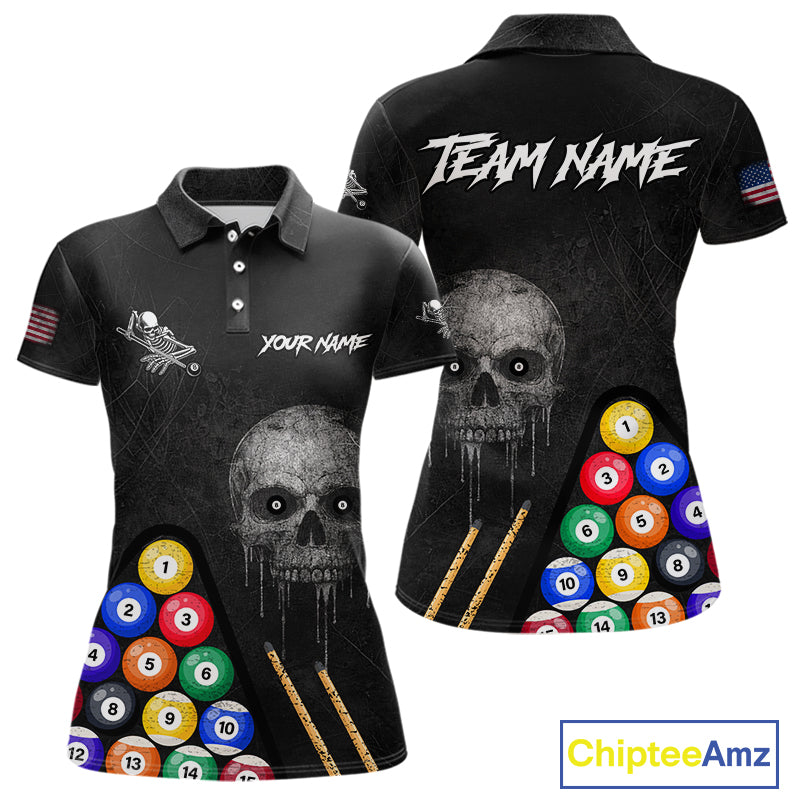 Personalized Grunge Skull Billiard Shirt For Women Custom Pool Team Jersey Polo & 1/4 Zip TDM5920