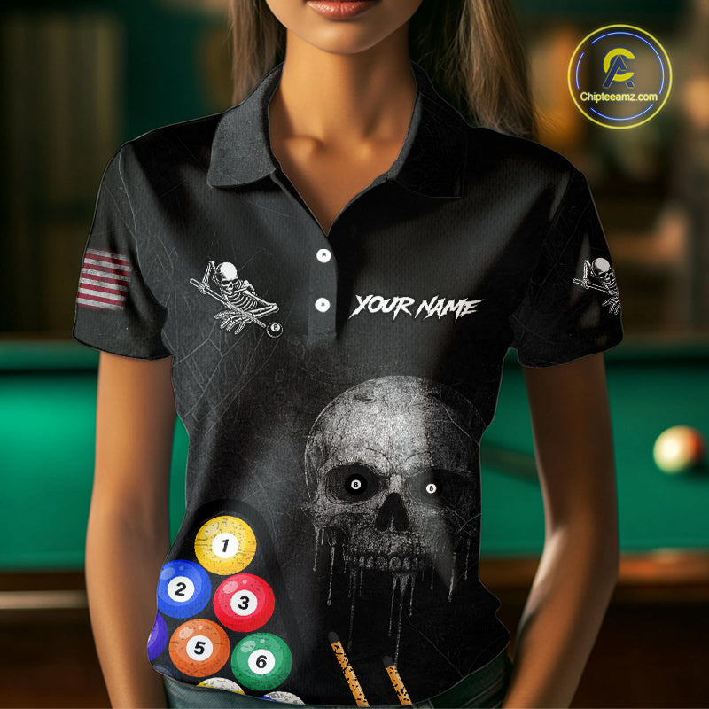 Personalized Grunge Skull Billiard Shirt For Women Custom Pool Team Jersey Polo & 1/4 Zip TDM5920