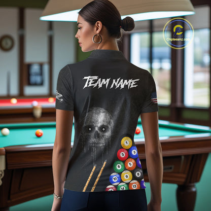 Personalized Grunge Skull Billiard Shirt For Women Custom Pool Team Jersey Polo & 1/4 Zip TDM5920