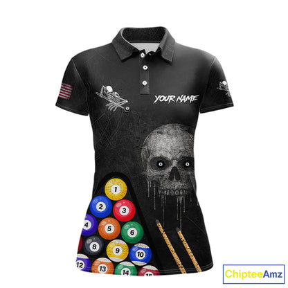 Personalized Grunge Skull Billiard Shirt For Women Custom Pool Team Jersey Polo & 1/4 Zip TDM5920