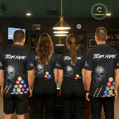Personalized Grunge Skull Billiard Shirt For Men Custom Pool Team Jersey Polo & 1/4 Zip TDM5920