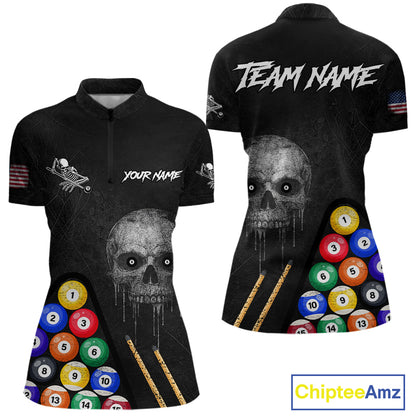 Personalized Grunge Skull Billiard Shirt For Women Custom Pool Team Jersey Polo & 1/4 Zip TDM5920