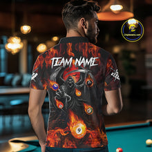 Load image into Gallery viewer, Orange Flaming Grim Reaper Billiard Shirt For Men Custom Fire Pool Team Jersey Polo &amp; Quarter Zip TDM6077