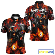 Load image into Gallery viewer, Orange Flaming Grim Reaper Billiard Shirt For Men Custom Fire Pool Team Jersey Polo &amp; Quarter Zip TDM6077