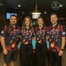 Load image into Gallery viewer, Orange Flaming Grim Reaper Billiard Shirt For Men Custom Fire Pool Team Jersey Polo &amp; Quarter Zip TDM6077