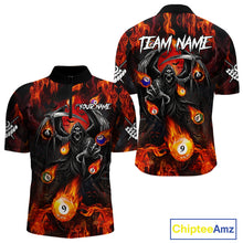 Load image into Gallery viewer, Orange Flaming Grim Reaper Billiard Shirt For Men Custom Fire Pool Team Jersey Polo &amp; Quarter Zip TDM6077