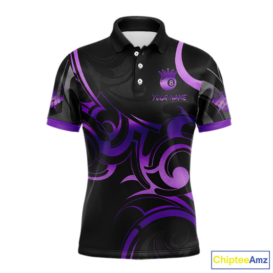 Black And Purple 8 Ball Crown Tribal Billiard Shirt For Men Custom Pool Team Jersey Polo & 1/4 Zip TDM5733