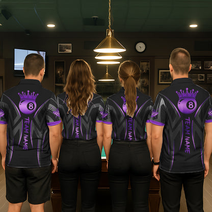 Black And Purple 8 Ball Crown Tribal Billiard Shirt For Men Custom Pool Team Jersey Polo & 1/4 Zip TDM5733