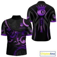 Load image into Gallery viewer, Black And Purple 8 Ball Crown Tribal Billiard Shirt For Men Custom Pool Team Jersey Polo &amp; 1/4 Zip TDM5733